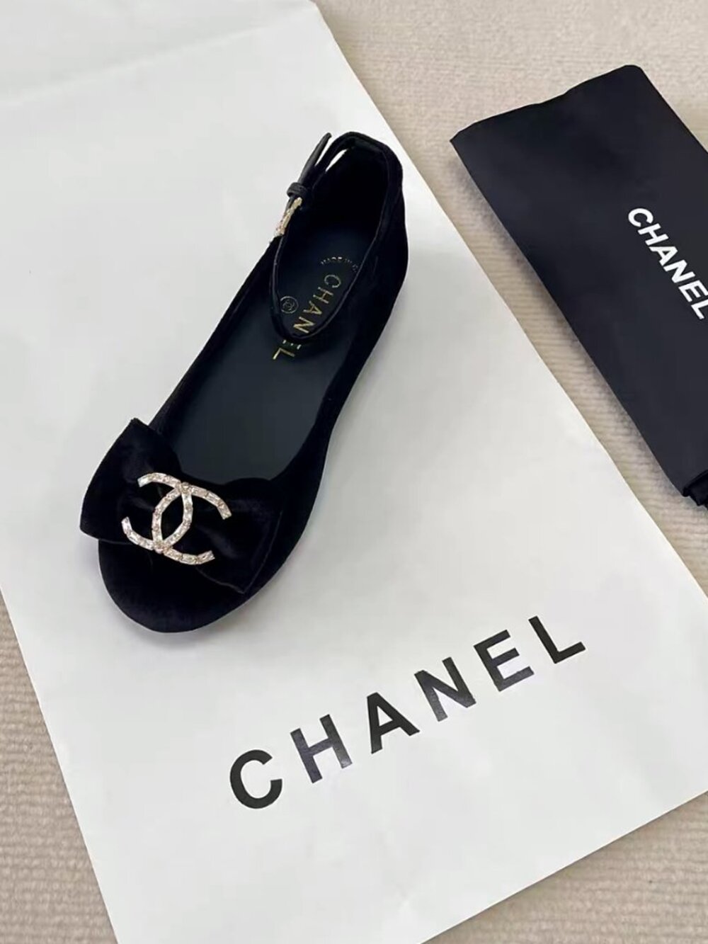 CHANEL Black Velvet Mary Jane Flats - Picture 7 of 7